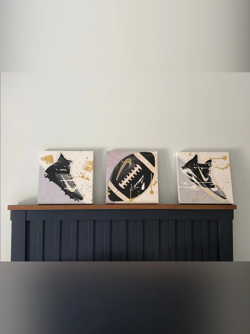 3 Piece Black & Gold Sports Canvas Trio Wall Art